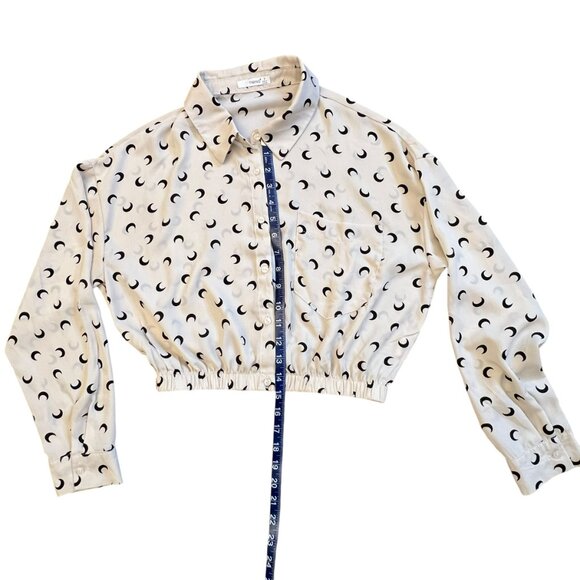 Cresent Moon Crop Top Blouse Long Sleeve Button Up Down by Timing - Small - Picture 12 of 14